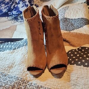Marc Fisher Tan Suede Open-Toe Booties